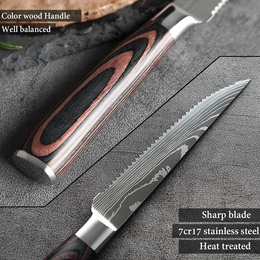 XITUO Sharp Steak Knife Set 7CR17 Stainless Steel Serrated Meat Slicing Knife Multipurpose Restaurant Cutlery Chef Knives 1-6Pcs