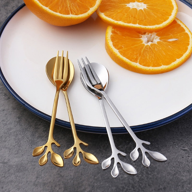 Stainless Steel Leaf Spoon Fork.