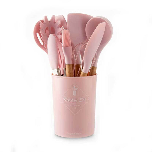 Pink 11-Piece Wooden Utensils