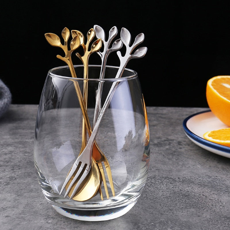 Stainless Steel Leaf Spoon Fork.