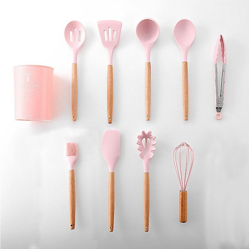 Pink 11-Piece Wooden Utensils