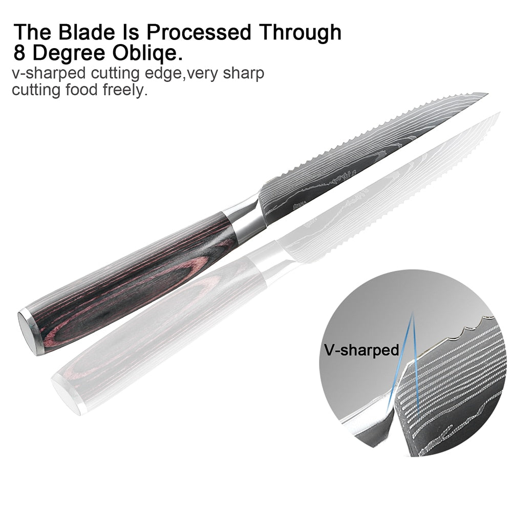 XITUO Sharp Steak Knife Set 7CR17 Stainless Steel Serrated Meat Slicing Knife Multipurpose Restaurant Cutlery Chef Knives 1-6Pcs