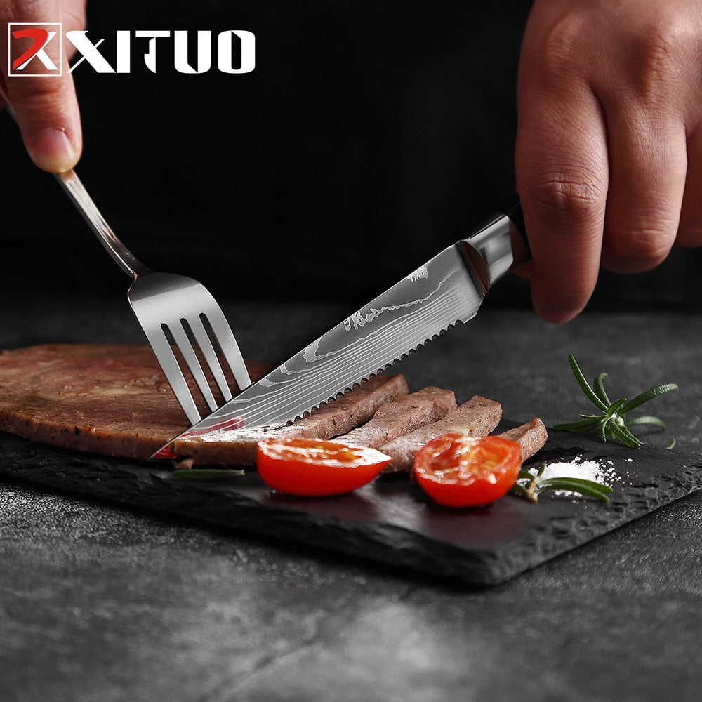 XITUO Sharp Steak Knife Set 7CR17 Stainless Steel Serrated Meat Slicing Knife Multipurpose Restaurant Cutlery Chef Knives 1-6Pcs