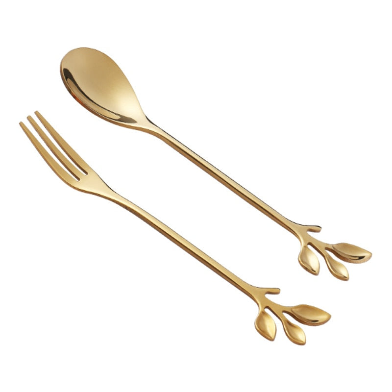 Stainless Steel Leaf Spoon Fork.