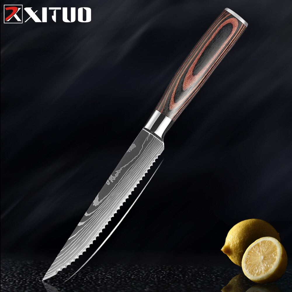 XITUO Sharp Steak Knife Set 7CR17 Stainless Steel Serrated Meat Slicing Knife Multipurpose Restaurant Cutlery Chef Knives 1-6Pcs